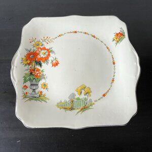 Vintage 1930s Square Cake Plate // Myott Staffordshire England Art Deco Floral